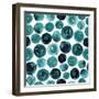 Circles in Teal and Turquoise. Seamless Watercolor Pattern.-null-Framed Art Print