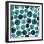 Circles in Teal and Turquoise. Seamless Watercolor Pattern.-null-Framed Art Print