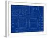 Circuit Board on a Blueprint Background-adroach-Framed Art Print