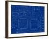 Circuit Board on a Blueprint Background-adroach-Framed Art Print