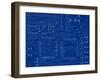Circuit Board on a Blueprint Background-adroach-Framed Art Print