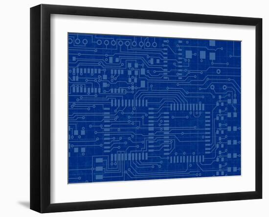 Circuit Board on a Blueprint Background-adroach-Framed Art Print