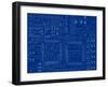 Circuit Board on a Blueprint Background-adroach-Framed Art Print
