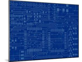 Circuit Board on a Blueprint Background-adroach-Mounted Art Print