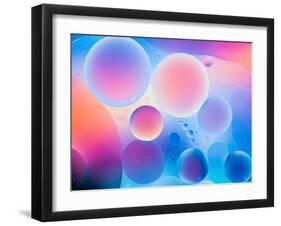 Circular Oild Drops on Water Surface with Colorful Bright Background-Abstract Oil Work-Framed Photographic Print