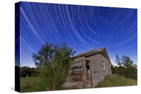 Circumpolar Star Trails Above an Old Farmhouse in Alberta, Canada-null-Stretched Canvas