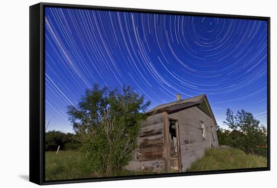 Circumpolar Star Trails Above an Old Farmhouse in Alberta, Canada-null-Framed Stretched Canvas