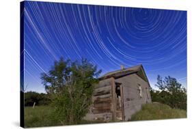 Circumpolar Star Trails Above an Old Farmhouse in Alberta, Canada-null-Stretched Canvas