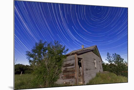 Circumpolar Star Trails Above an Old Farmhouse in Alberta, Canada-null-Mounted Photographic Print