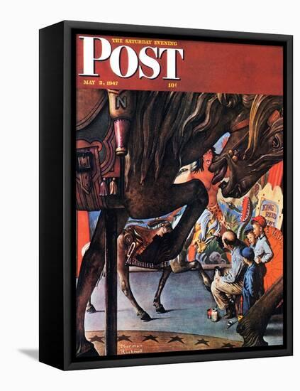 "Circus Artist" Saturday Evening Post Cover, May 3,1947-Norman Rockwell-Framed Stretched Canvas