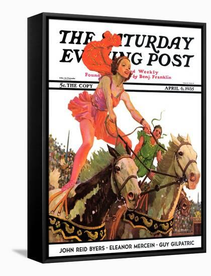 "Circus Bareback Riders," Saturday Evening Post Cover, April 6, 1935-Maurice Bower-Framed Stretched Canvas