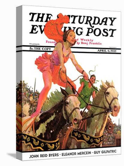 "Circus Bareback Riders," Saturday Evening Post Cover, April 6, 1935-Maurice Bower-Stretched Canvas