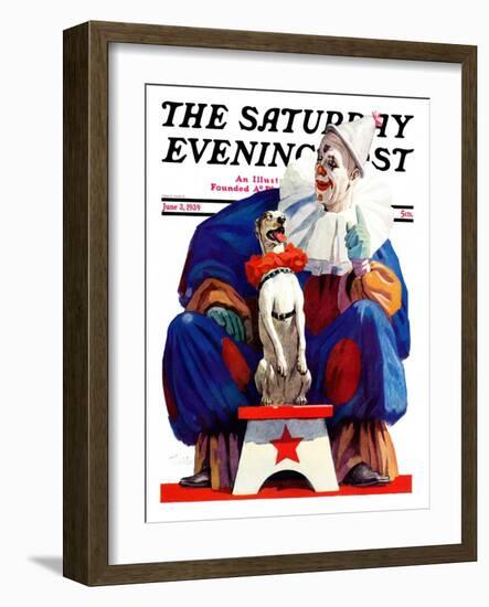 "Circus Clown and Pooch," Saturday Evening Post Cover, June 3, 1939-John E. Sheridan-Framed Giclee Print