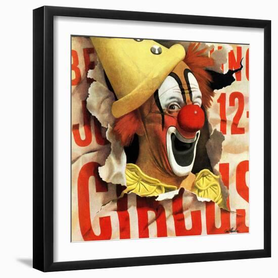 "Circus Clown and Poster," July 8, 1944-John Atherton-Framed Giclee Print