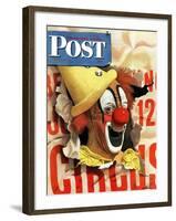 "Circus Clown and Poster," Saturday Evening Post Cover, July 8, 1944-John Atherton-Framed Giclee Print