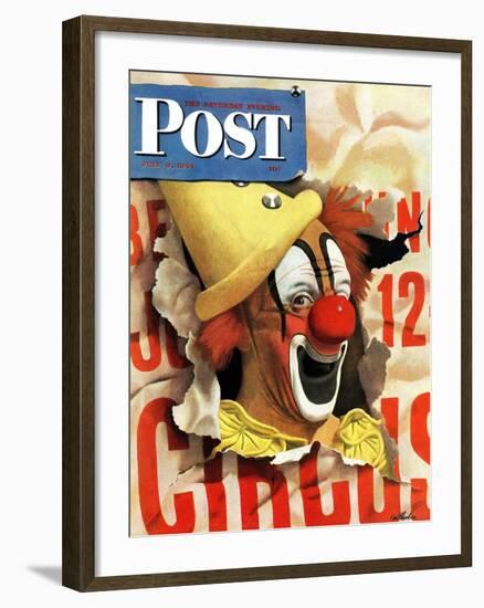 "Circus Clown and Poster," Saturday Evening Post Cover, July 8, 1944-John Atherton-Framed Giclee Print