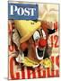 "Circus Clown and Poster," Saturday Evening Post Cover, July 8, 1944-John Atherton-Mounted Giclee Print