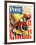 "Circus Clown and Poster," Saturday Evening Post Cover, July 8, 1944-John Atherton-Framed Giclee Print