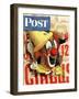 "Circus Clown and Poster," Saturday Evening Post Cover, July 8, 1944-John Atherton-Framed Giclee Print