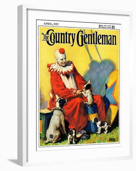 "Circus Clown and Show Dogs," Country Gentleman Cover, April 1, 1929-Ray C. Strang-Framed Giclee Print