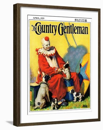 "Circus Clown and Show Dogs," Country Gentleman Cover, April 1, 1929-Ray C. Strang-Framed Giclee Print