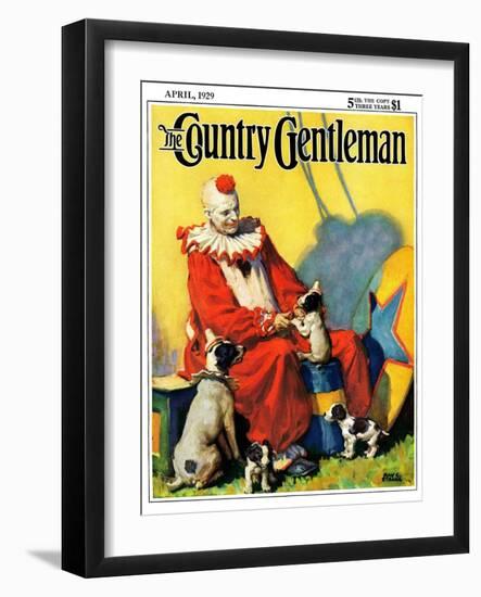 "Circus Clown and Show Dogs," Country Gentleman Cover, April 1, 1929-Ray C. Strang-Framed Giclee Print