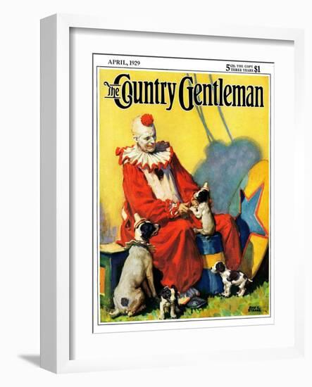 "Circus Clown and Show Dogs," Country Gentleman Cover, April 1, 1929-Ray C. Strang-Framed Giclee Print