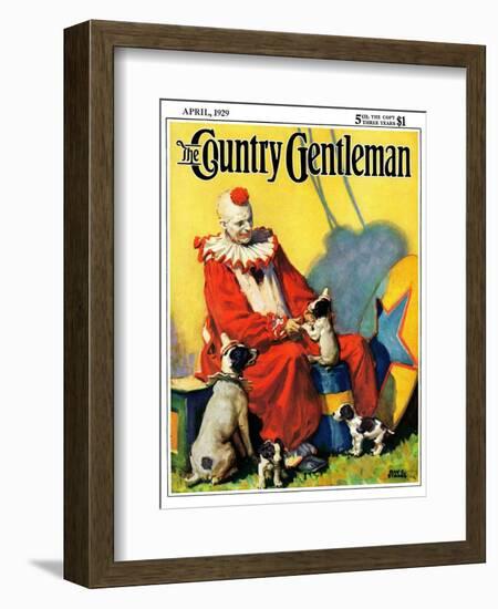 "Circus Clown and Show Dogs," Country Gentleman Cover, April 1, 1929-Ray C. Strang-Framed Giclee Print