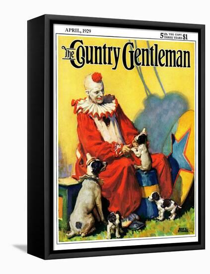 "Circus Clown and Show Dogs," Country Gentleman Cover, April 1, 1929-Ray C. Strang-Framed Stretched Canvas