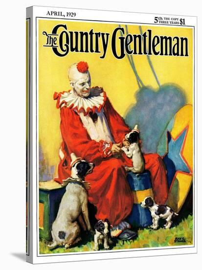 "Circus Clown and Show Dogs," Country Gentleman Cover, April 1, 1929-Ray C. Strang-Stretched Canvas