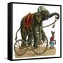 Circus Elephant and Monkey-null-Framed Stretched Canvas