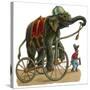 Circus Elephant and Monkey-null-Stretched Canvas