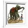 Circus Elephant and Monkey-null-Framed Art Print