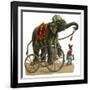 Circus Elephant and Monkey-null-Framed Art Print