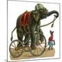 Circus Elephant and Monkey-null-Mounted Art Print