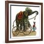 Circus Elephant and Monkey-null-Framed Art Print