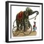 Circus Elephant and Monkey-null-Framed Art Print