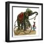 Circus Elephant and Monkey-null-Framed Art Print