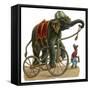 Circus Elephant and Monkey-null-Framed Stretched Canvas