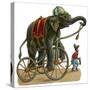 Circus Elephant and Monkey-null-Stretched Canvas