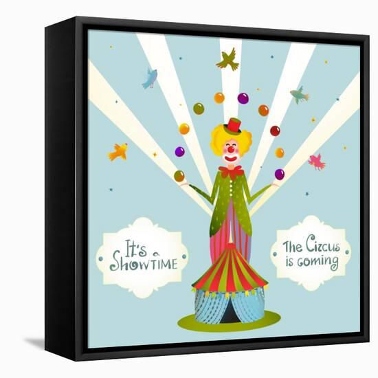 Circus Juggling Clown Carnival Show Vintage Poster. Fun and Cute Fair Performance Vintage Cartoon C-Popmarleo-Framed Stretched Canvas