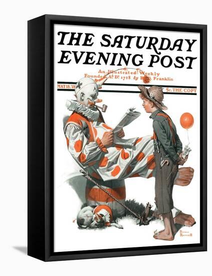 "Circus" or "Meeting the Clown" Saturday Evening Post Cover, May 18,1918-Norman Rockwell-Framed Stretched Canvas