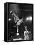 Circus Performer Balancer Unus Standing on His Index Finger on Globe Feet in Air Back of Head-Ralph Morse-Framed Stretched Canvas