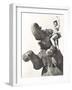 Circus Performer Posing on Elephant-null-Framed Photo