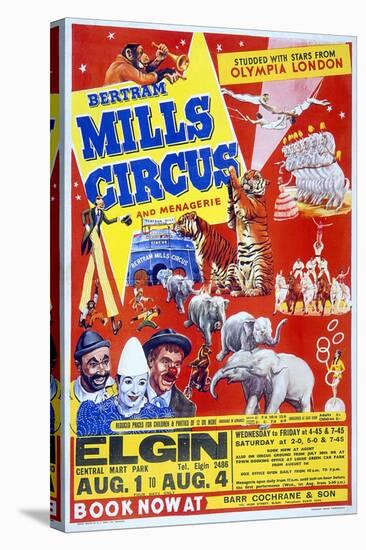 Circus Poster, B. Mills-null-Stretched Canvas