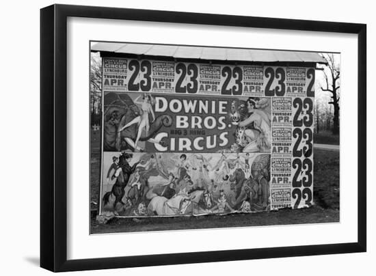 Circus poster covering a building near Lynchburg, South Carolina, 1936-Walker Evans-Framed Photographic Print