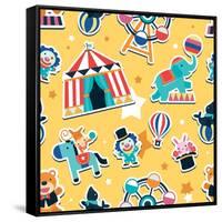 Circus Seamless Pattern, Animals and Entertainment Elements-Totallypic-Framed Stretched Canvas