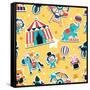 Circus Seamless Pattern, Animals and Entertainment Elements-Totallypic-Framed Stretched Canvas