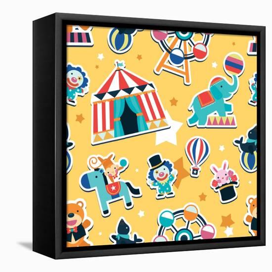 Circus Seamless Pattern, Animals and Entertainment Elements-Totallypic-Framed Stretched Canvas