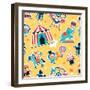 Circus Seamless Pattern, Animals and Entertainment Elements-Totallypic-Framed Art Print